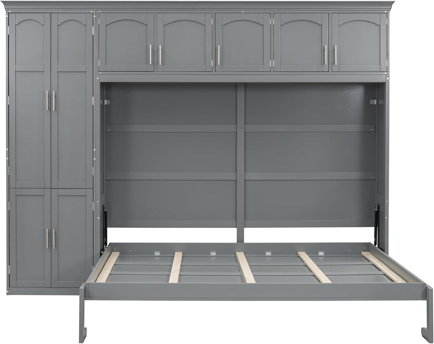 Horizontal Murphy Bed Cabinet Queen Size with Storage, Hidden Wall Bed Queen with Closet and Cabinet for Adults, No Box Spring Needed, Grey