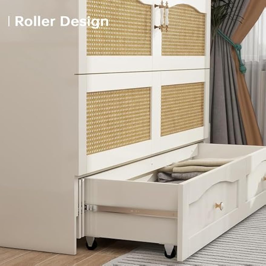 Queen Size Murphy Bed Queen Murphy Cabinet Bed with 2 Large Storage Drawers Murphy Cabinet Chest Bed Queen Hidden Mobile Chest with Space Saving for Bedroom Guest Room, 82"x 63"x42" White