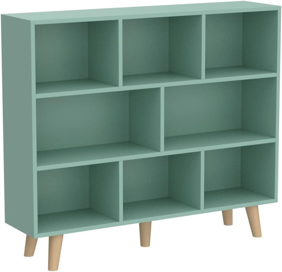 IOTXY Wooden Open Shelf Bookcase - 3-Tier Floor Standing Display Cabinet Rack with Legs, 10 Cubes Bookshelf, Pear Yellow