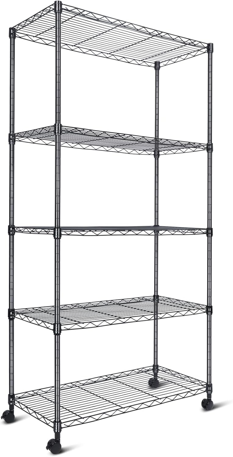Whitmor 5 Tier Shelving Unit, Metal Storage Shelves, 400 lbs Capacity per Shelf, 2000 lbs Total, Adjustable Heavy Duty Shelf, Easy Assembly for Kitchen, Garage, Plant, 36"L x 14"W x 72"H, Chrome