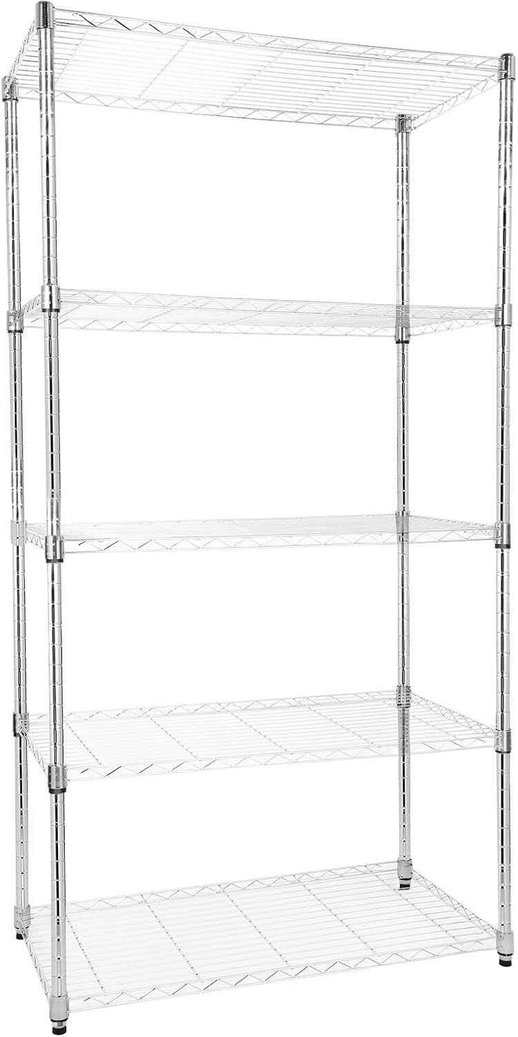 Whitmor 5 Tier Shelving Unit, Metal Storage Shelves, 400 lbs Capacity per Shelf, 2000 lbs Total, Adjustable Heavy Duty Shelf, Easy Assembly for Kitchen, Garage, Plant, 36"L x 14"W x 72"H, Chrome