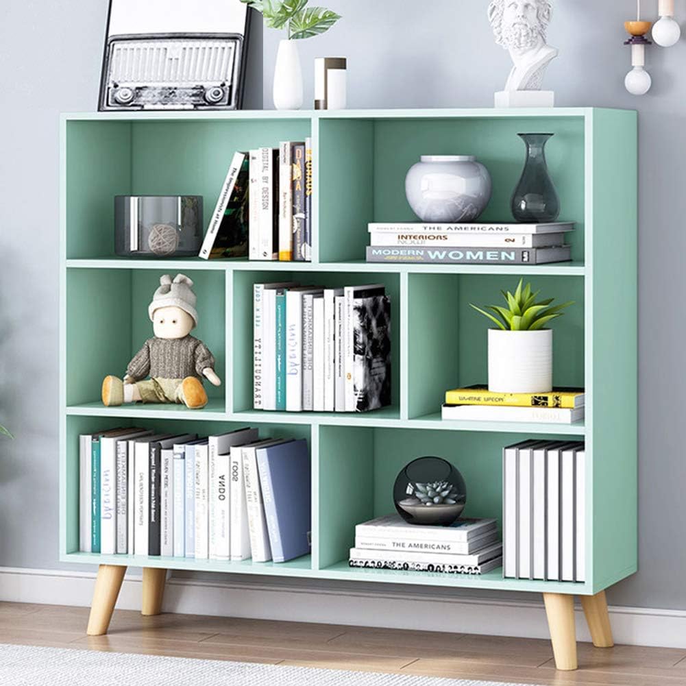 IOTXY Wooden Open Shelf Bookcase - 3-Tier Floor Standing Display Cabinet Rack with Legs, 10 Cubes Bookshelf, Pear Yellow