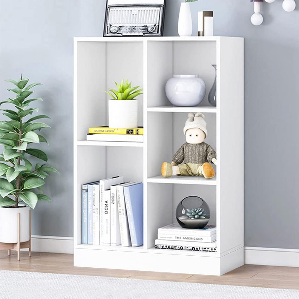 IOTXY Wooden Open Shelf Bookcase - 3-Tier Floor Standing Display Cabinet Rack with Legs, 10 Cubes Bookshelf, Pear Yellow