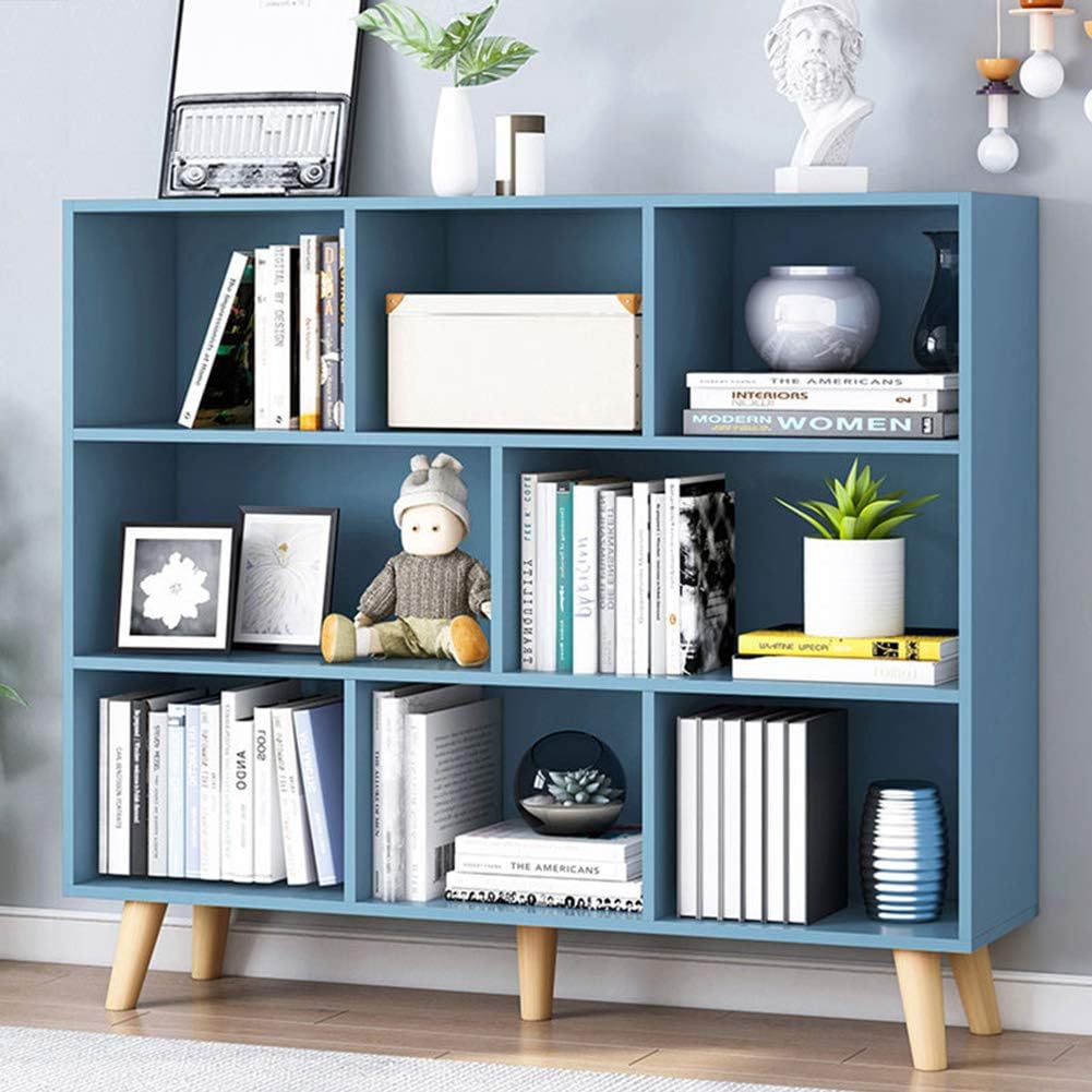 IOTXY Wooden Open Shelf Bookcase - 3-Tier Floor Standing Display Cabinet Rack with Legs, 10 Cubes Bookshelf, Pear Yellow