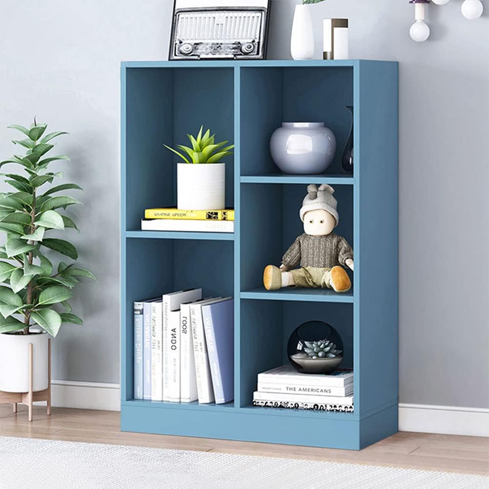 IOTXY Wooden Open Shelf Bookcase - 3-Tier Floor Standing Display Cabinet Rack with Legs, 10 Cubes Bookshelf, Pear Yellow