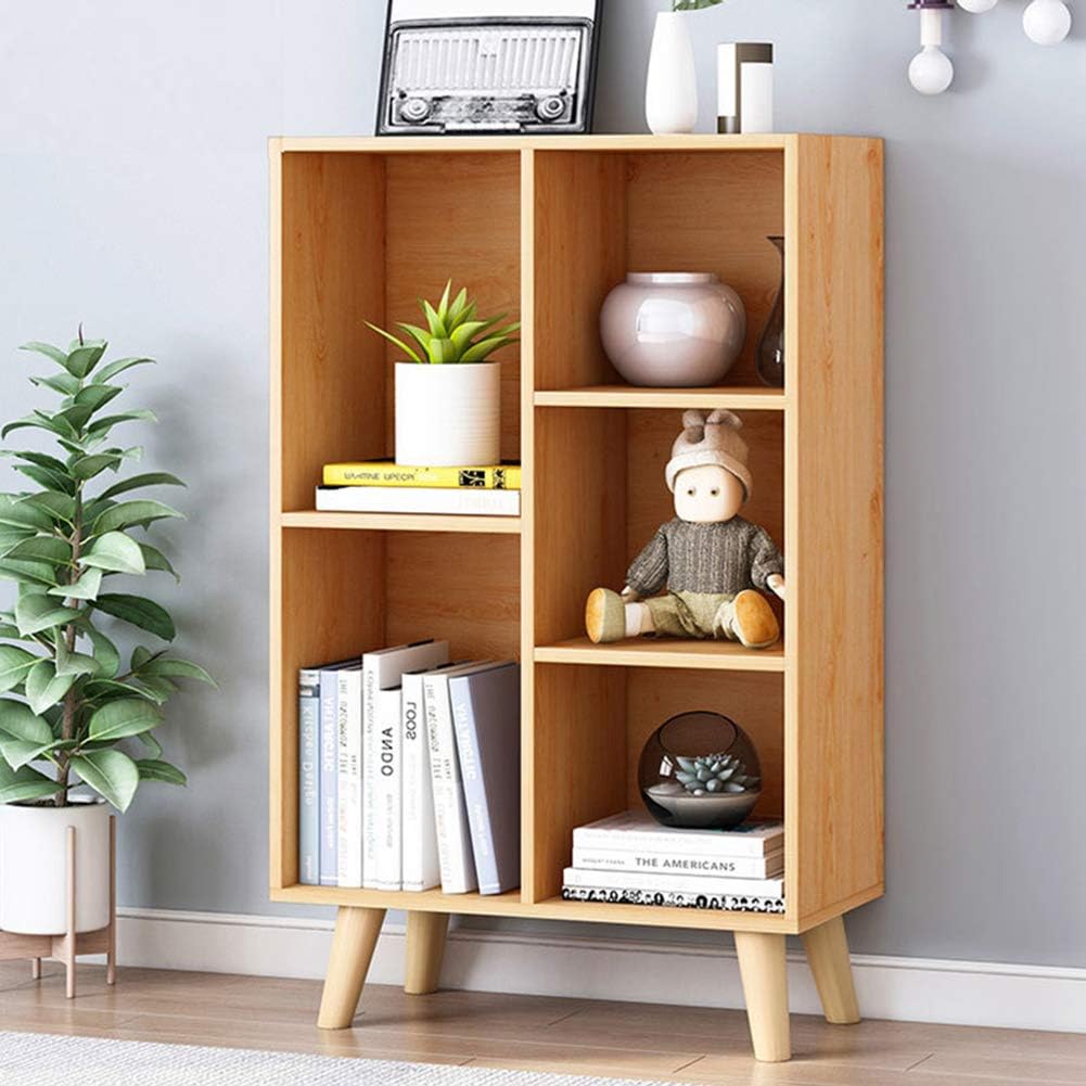 IOTXY Wooden Open Shelf Bookcase - 3-Tier Floor Standing Display Cabinet Rack with Legs, 10 Cubes Bookshelf, Pear Yellow