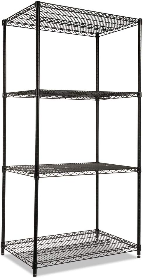 Alera ALE Industrial Heavy-Duty Wire Shelving Starter Kit, 4-Shelf, 36w x 24d x 72h, Black