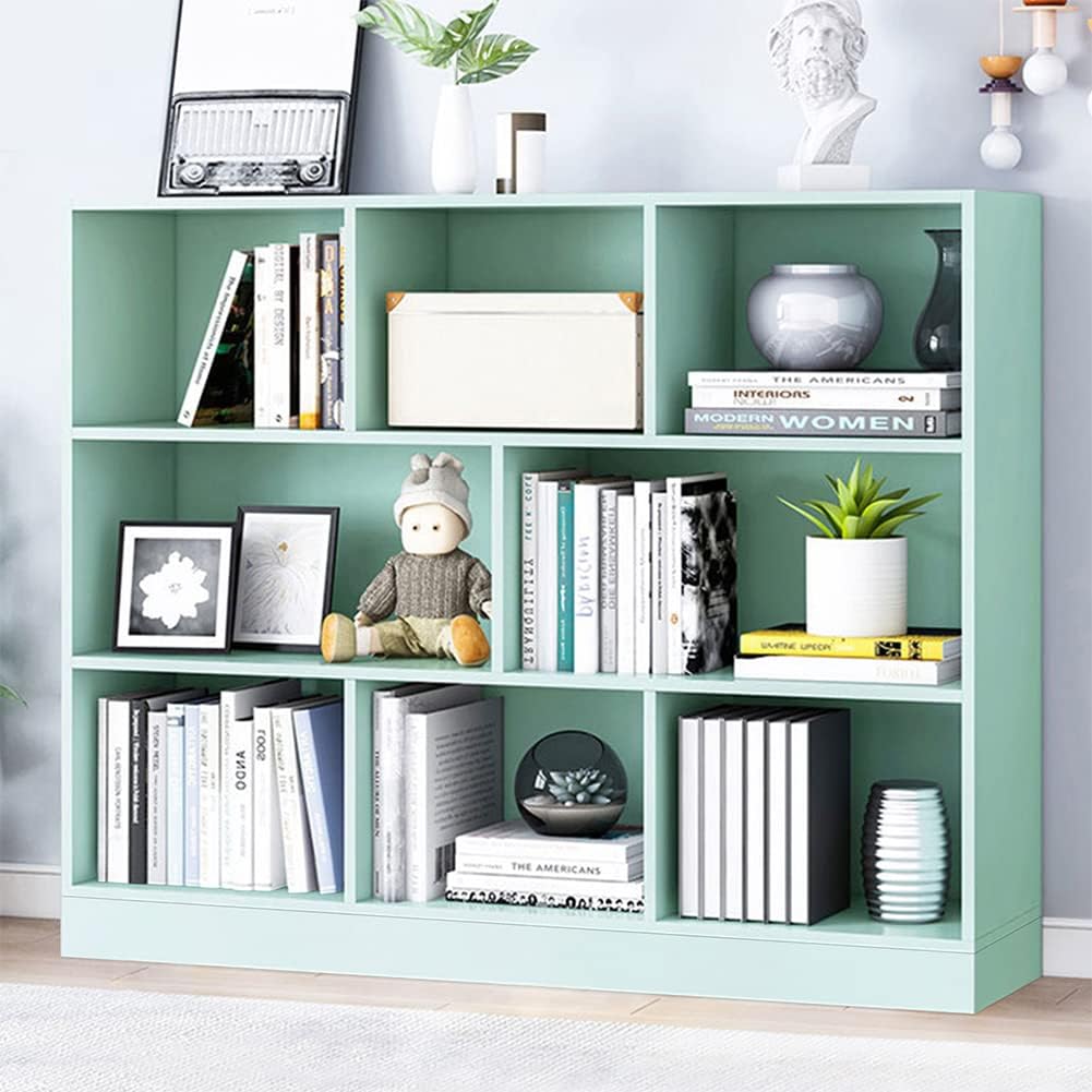 IOTXY Wooden Open Shelf Bookcase - 3-Tier Floor Standing Display Cabinet Rack with Legs, 10 Cubes Bookshelf, Pear Yellow