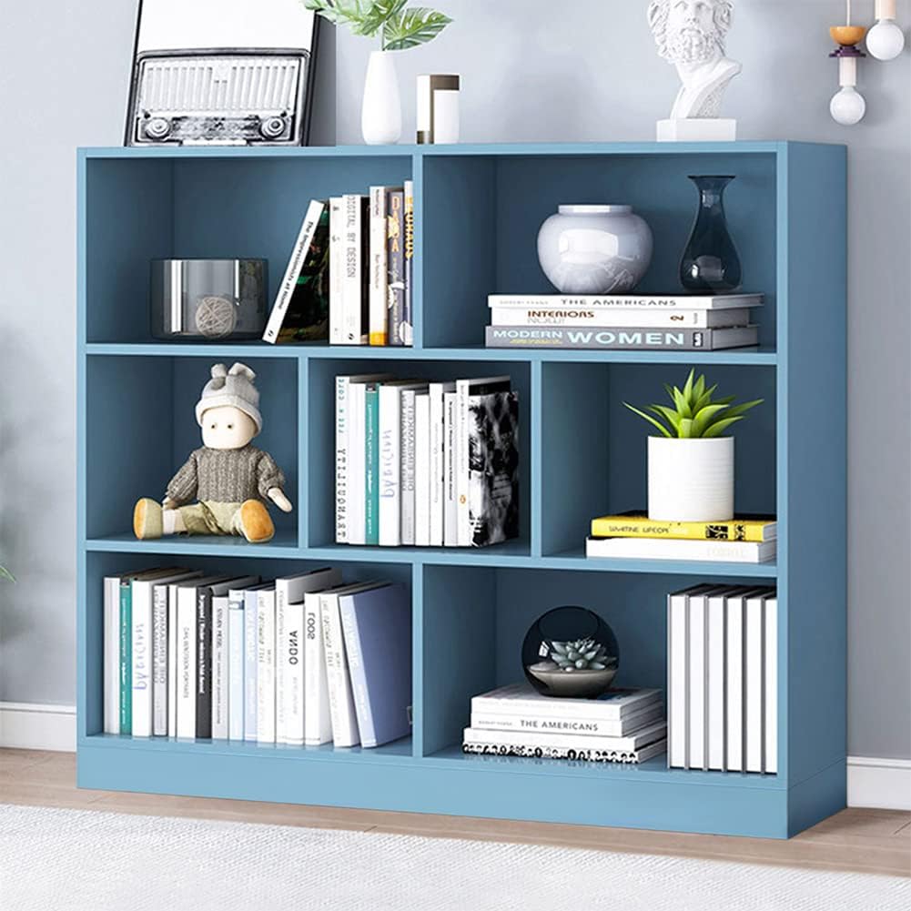 IOTXY Wooden Open Shelf Bookcase - 3-Tier Floor Standing Display Cabinet Rack with Legs, 10 Cubes Bookshelf, Pear Yellow