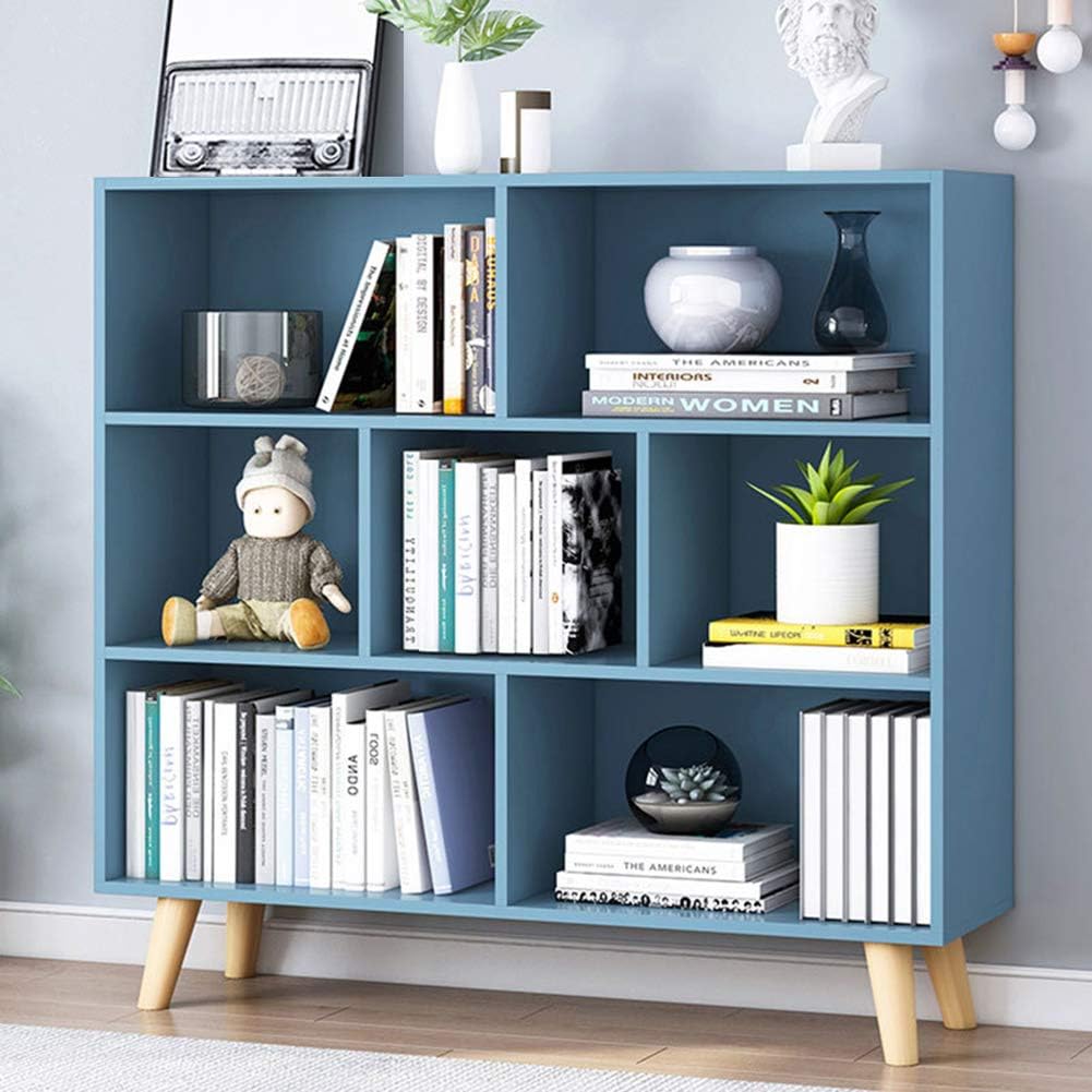 IOTXY Wooden Open Shelf Bookcase - 3-Tier Floor Standing Display Cabinet Rack with Legs, 10 Cubes Bookshelf, Pear Yellow