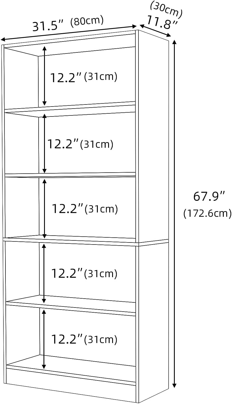 5 Shelf Wood Bookcase Freestanding Bookshelf for Home Office Library Small Narrow Space(11.8" D x 31.5" W x 67.9" H,Brown,5-Layers)