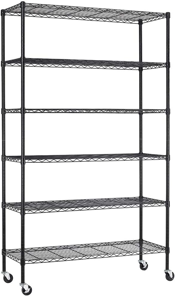 FDW Wire Shelving Unit with Wheels Steel 6 Tier Heavy Duty Layer Rack Storage Metal Shelf Garage Organizer Wire Rack Shelving Adjustable Utility 2100 LBS Capacity-18x48x82 inch (Black)