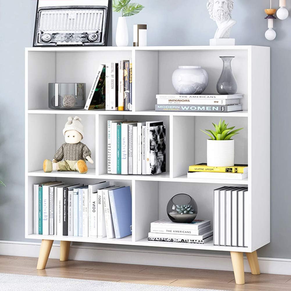 IOTXY Wooden Open Shelf Bookcase - 3-Tier Floor Standing Display Cabinet Rack with Legs, 10 Cubes Bookshelf, Pear Yellow