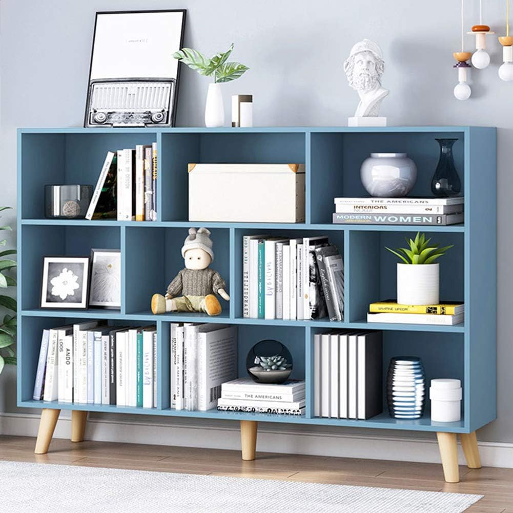 IOTXY Wooden Open Shelf Bookcase - 3-Tier Floor Standing Display Cabinet Rack with Legs, 10 Cubes Bookshelf, Pear Yellow