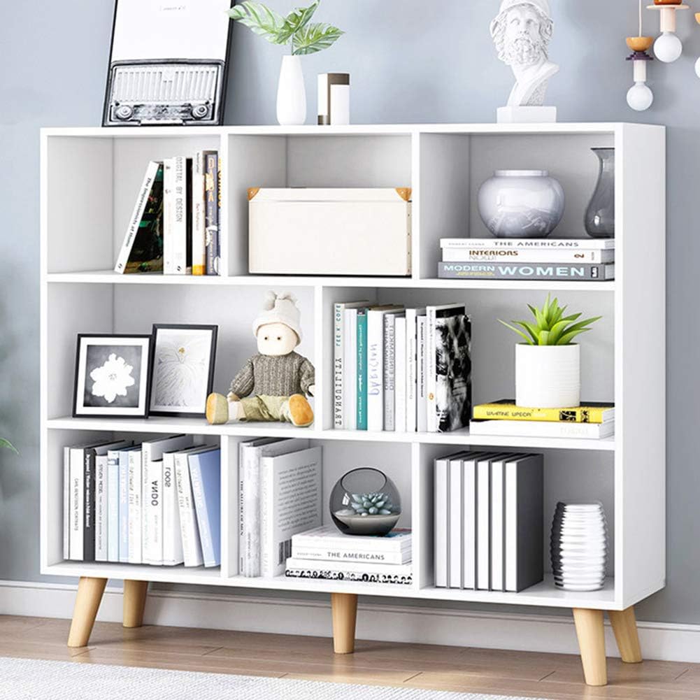 IOTXY Wooden Open Shelf Bookcase - 3-Tier Floor Standing Display Cabinet Rack with Legs, 10 Cubes Bookshelf, Pear Yellow