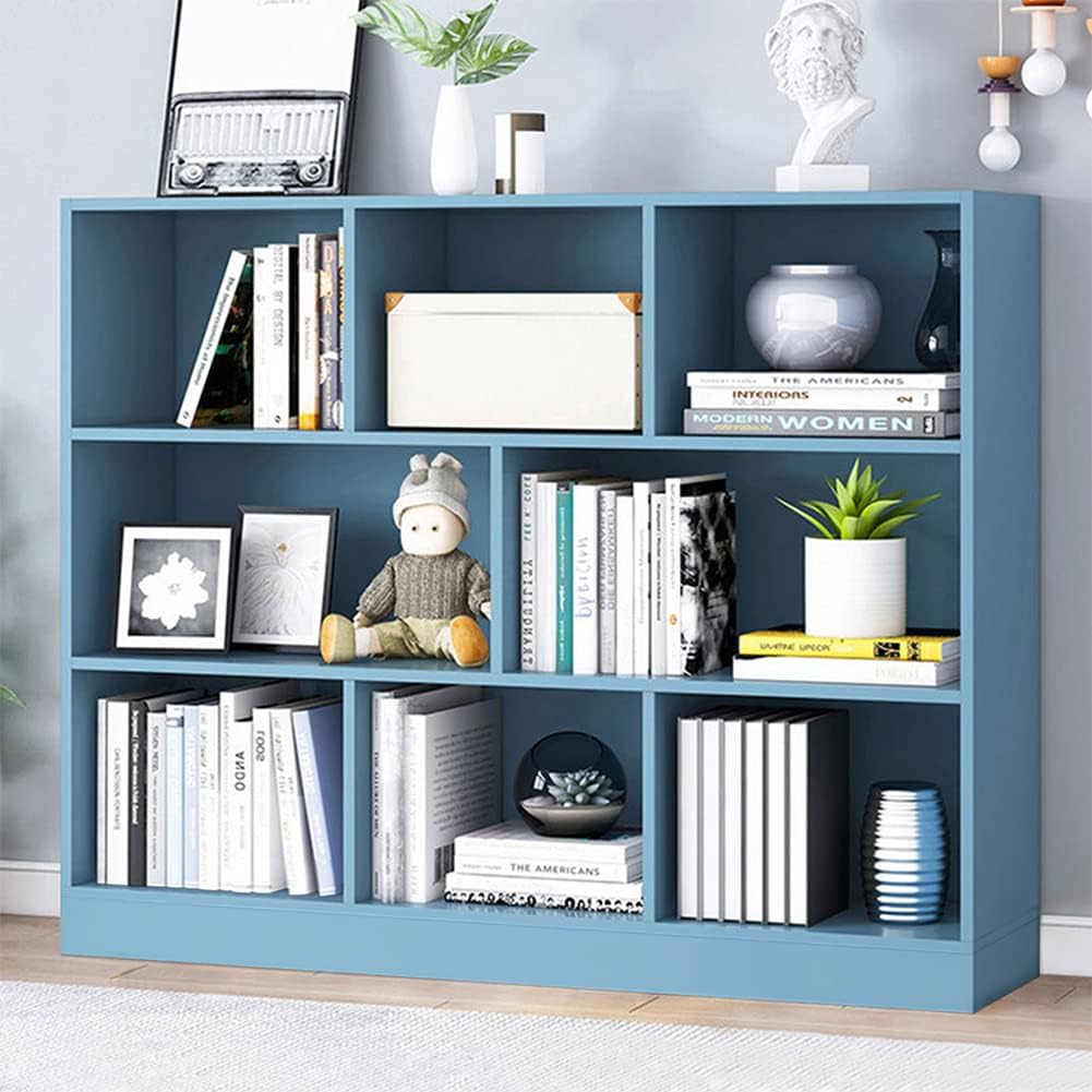 IOTXY Wooden Open Shelf Bookcase - 3-Tier Floor Standing Display Cabinet Rack with Legs, 10 Cubes Bookshelf, Pear Yellow