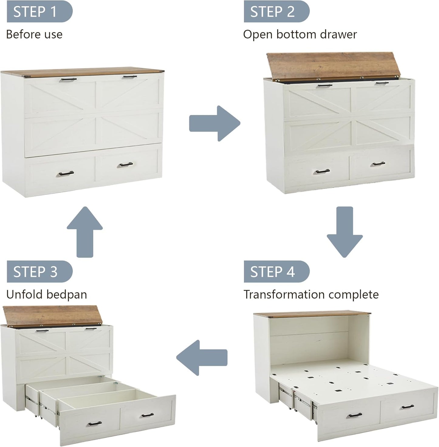 Murphy Bed,Multi-Functional Cabinet Bed,Murphy Bed Cabinet with Large Storage Drawer for Living Room, Guest Bedroom,Home Office (Queen Size)