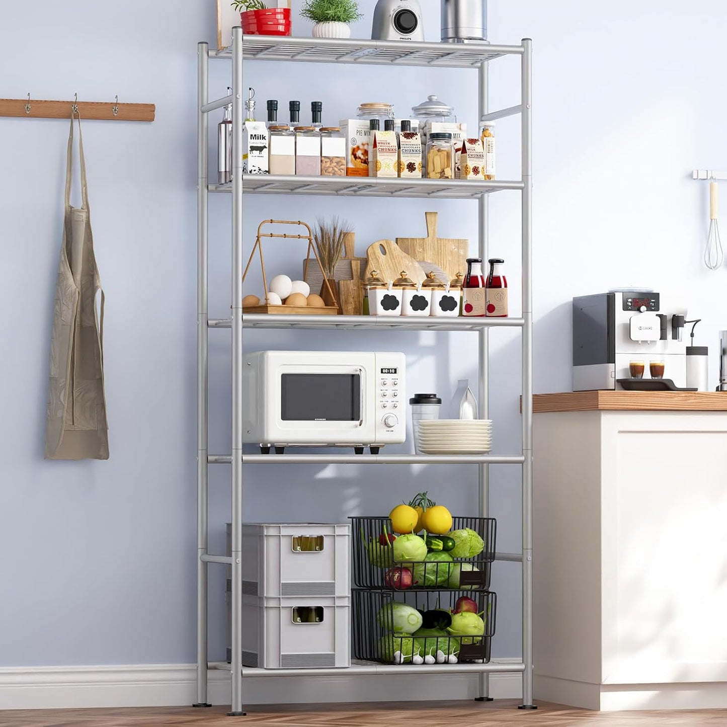 Storage Shelves - 3 Tier Shelf Organizer, Sturdy Metal Garage Shelving with Adjustable Leveling Feet, Space-Saving Shelves Organizer for Pantry, Laundry, Kitchen (18" x 12" x 30", Black)