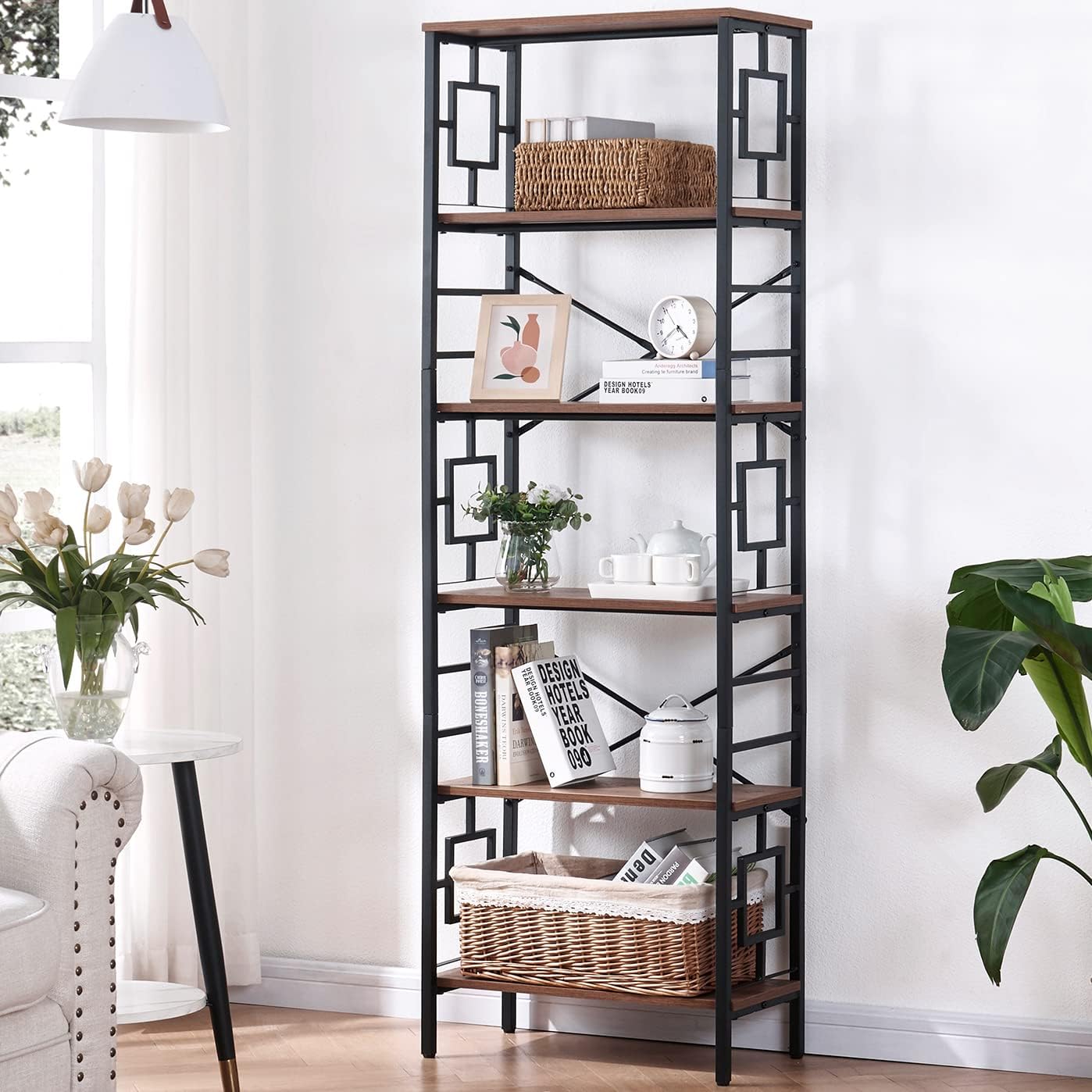 HOMISSUE Tall Bookshelf, 84 Inch Industrial Bookshelf with Metal Frame and Open Shelves, 7 Tier Metal Bookshelves and Bookcases, Rustic Tall Book Shelf for Office, Living Room and Bedroom, Brown