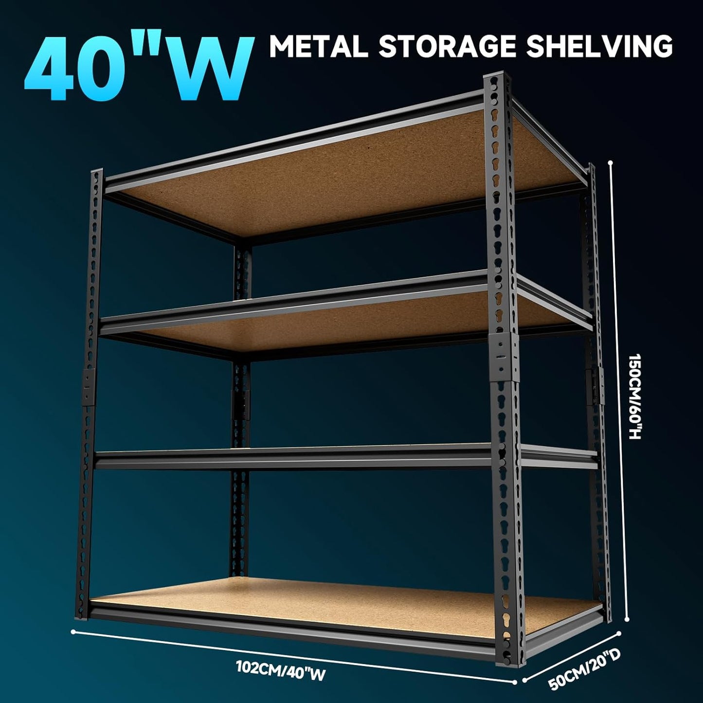 4-Tier 40" W x 20" D x 60" H Garage Shelving Storage Rack 2000LBS Metal Storage Shelves Units Basement Utility Shelf Adjustable Pantry Shelving