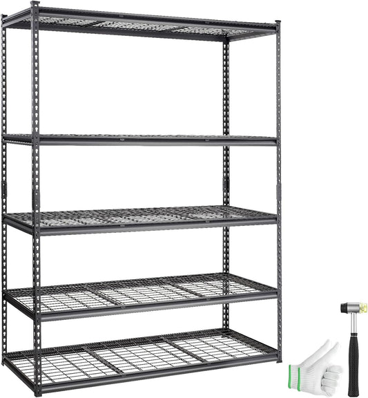 VEVOR Storage Shelving Unit, 5-Tier Adjustable Storage Shelves, 60" L x 24" W x 78" H Heavy Duty Garage Storage Shelves, Metal Shelves for Kitchen Pantry Basement Bathroom Laundry, Black
