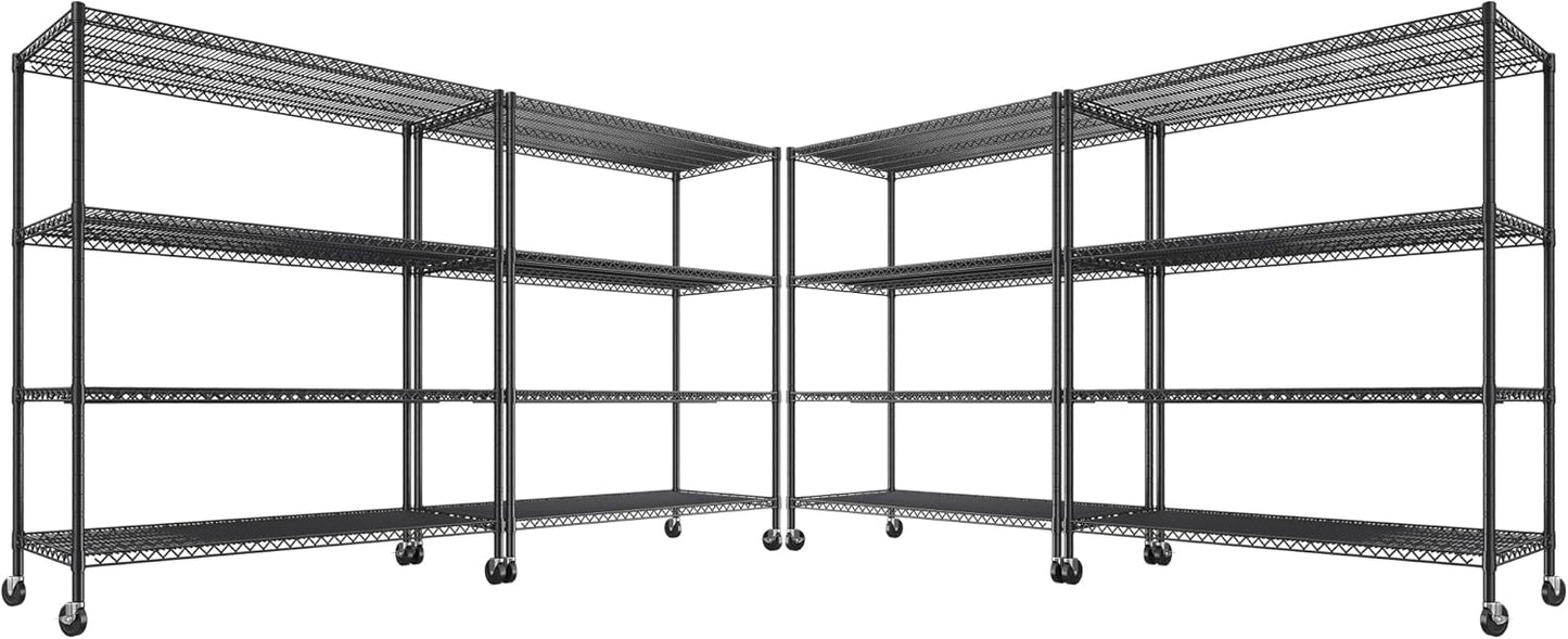 REIBII 75.6" H Storage Shelves Wire Shelving Unit with Wheels 2500LBS Garage Shelving Heavy Duty Metal Shelves for Storage Rack Adjustable Pantry Shelf Commercial Shelving, 75.6" H X 55.5''W X 24" D