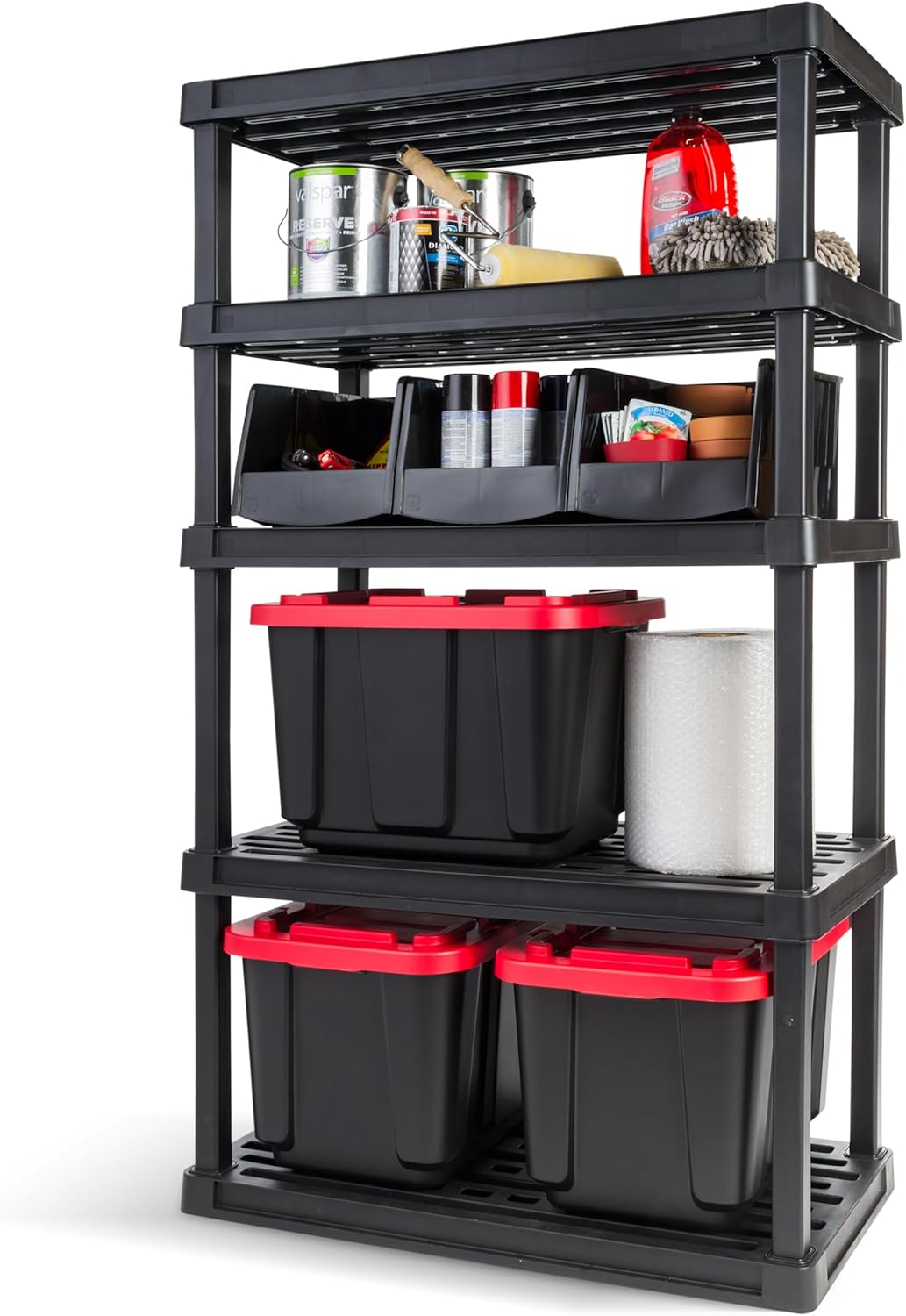 IRIS USA 4-Shelf Heavy Duty Plastic Storage Shelves, 600lb Capacity, 56"H x 36"W x 18"D, Large Modular Shelving Unit Storage Organizer for Garage, Home, Warehouse & Gym, Storage Rack - Black