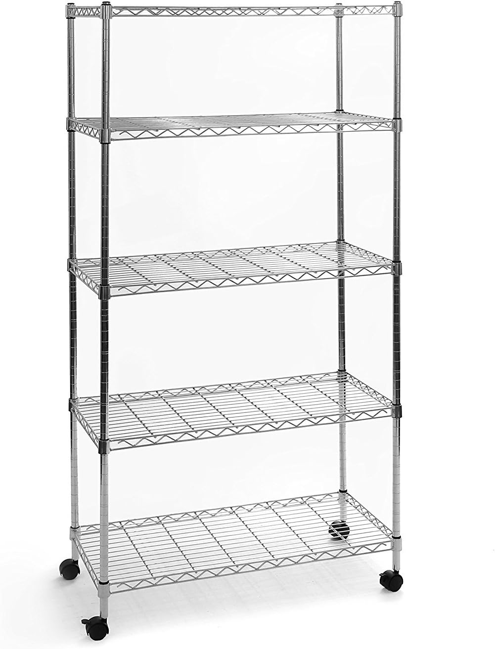 Seville Classics 5-Tier Wire Shelving with Wheels, 5-Tier, 30"" W x 14"" D (NEW MODEL), Chrome Plating, Plated Steel