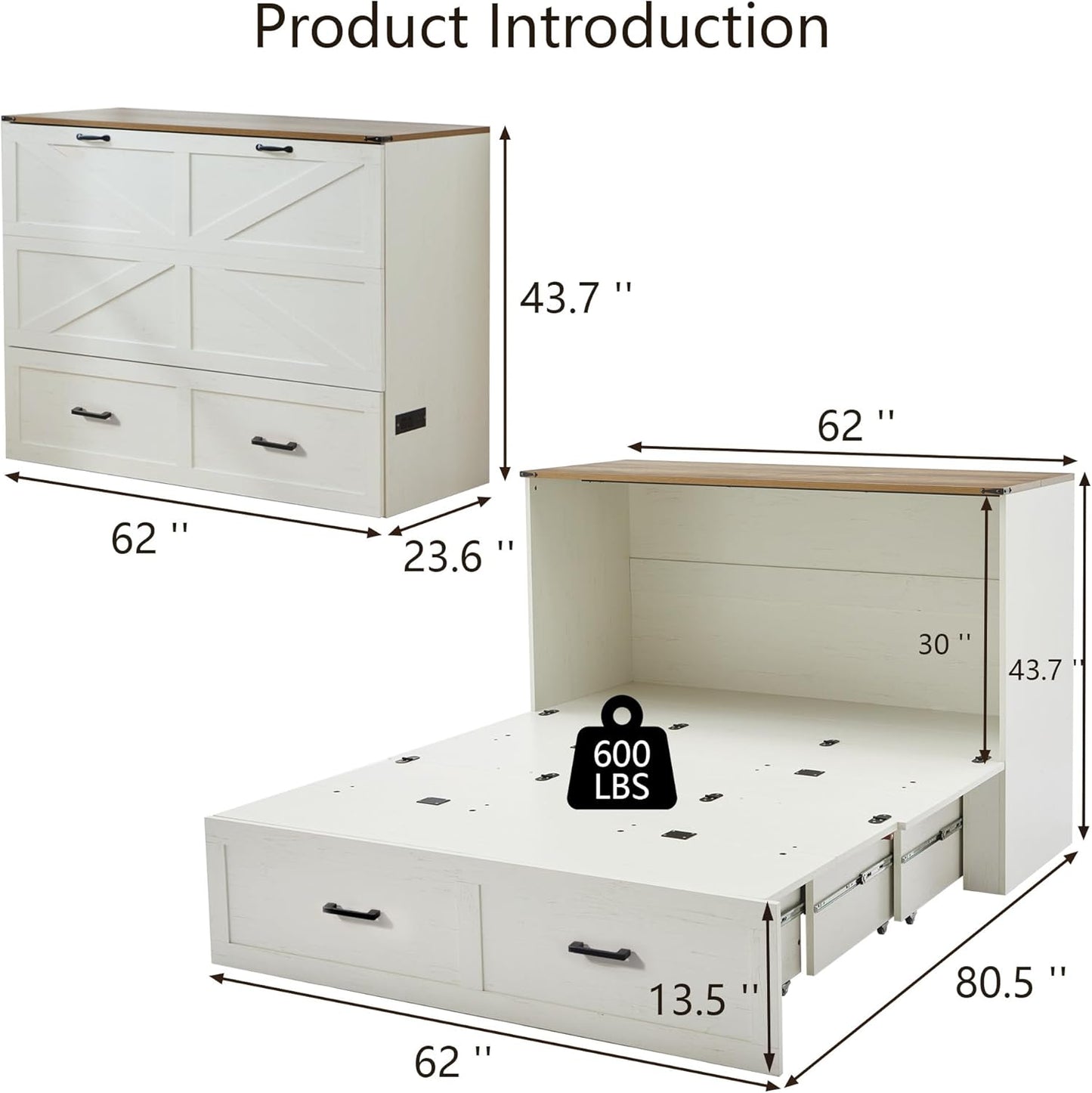 Murphy Bed,Multi-Functional Cabinet Bed,Murphy Bed Cabinet with Large Storage Drawer for Living Room, Guest Bedroom,Home Office (Queen Size)