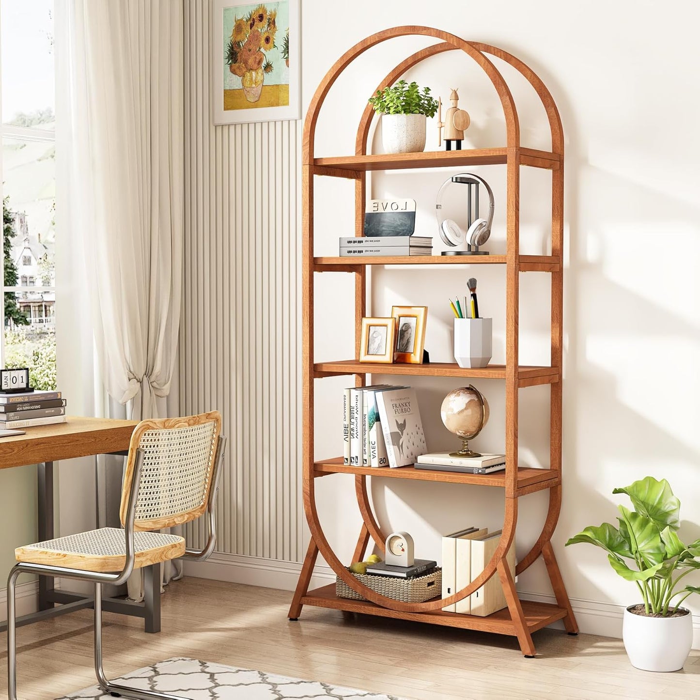 Tribesigns 5-Tier Open Bookshelf, 70.8" Tall Arched Bookcase, Modern Brown Storage Bookshelves, Freestanding Display Rack Shelving Unit for Office, Bedroom, Living Room, Easy Assembly