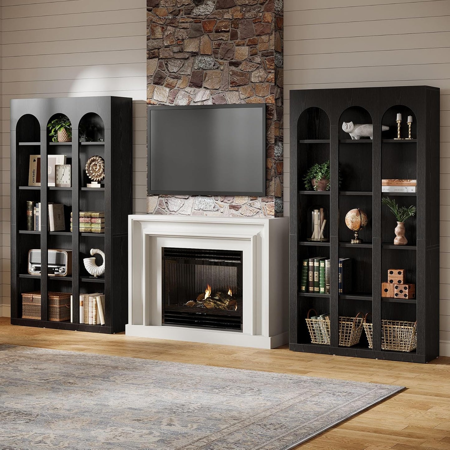 Tribesigns 5-Tier Farmhouse Arched Bookshelf, 70.87-Inch Mid Century Modern Arched Bookcase with Open Shelves, Tall Book Shelf Vintage Display Storage Shelving Unit for Home Office, Rustic Brown