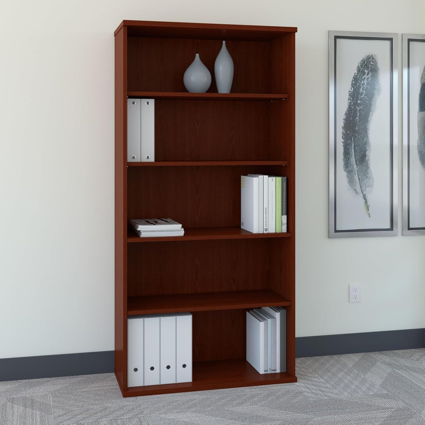 Bush Business Furniture Series C Tall 5 Shelf Bookcase in Mahogany, Large Storage and Display Bookshelf for Home or Professional Office