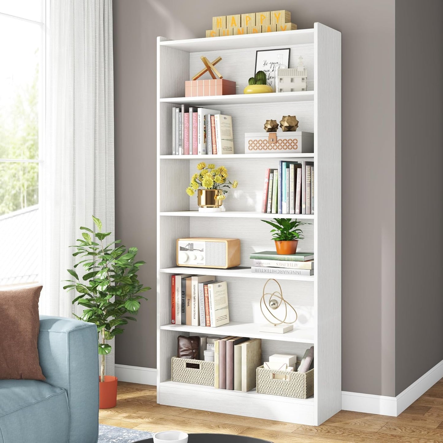 Tribesigns 72-inch Tall Bookcase, Modern 6-Tier White Library Bookshelf with Storage Shelves, Large Open Bookcases Wood Display Shelving Unit for Bedroom Living Room Office
