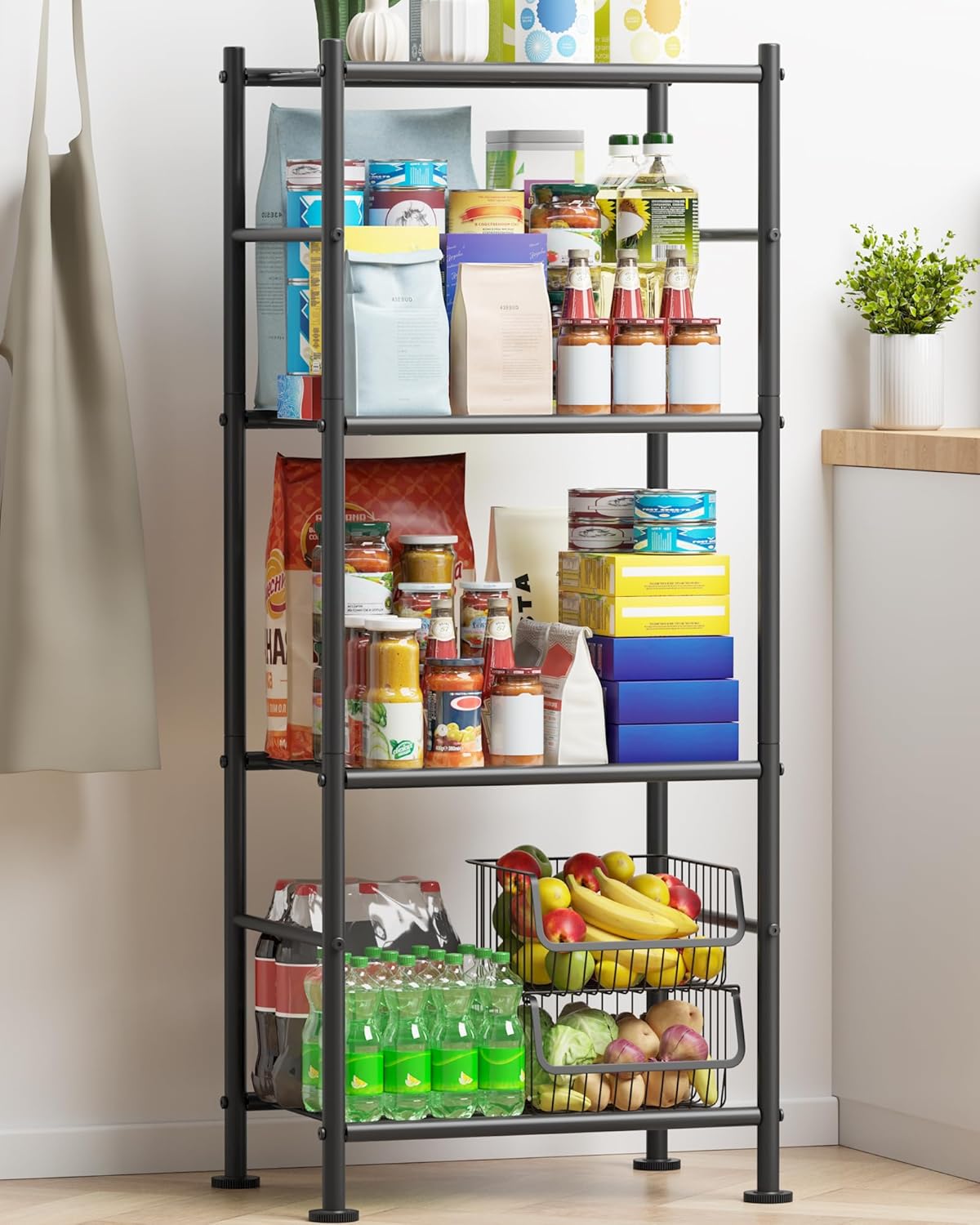 Storage Shelves - 3 Tier Shelf Organizer, Sturdy Metal Garage Shelving with Adjustable Leveling Feet, Space-Saving Shelves Organizer for Pantry, Laundry, Kitchen (18" x 12" x 30", Black)