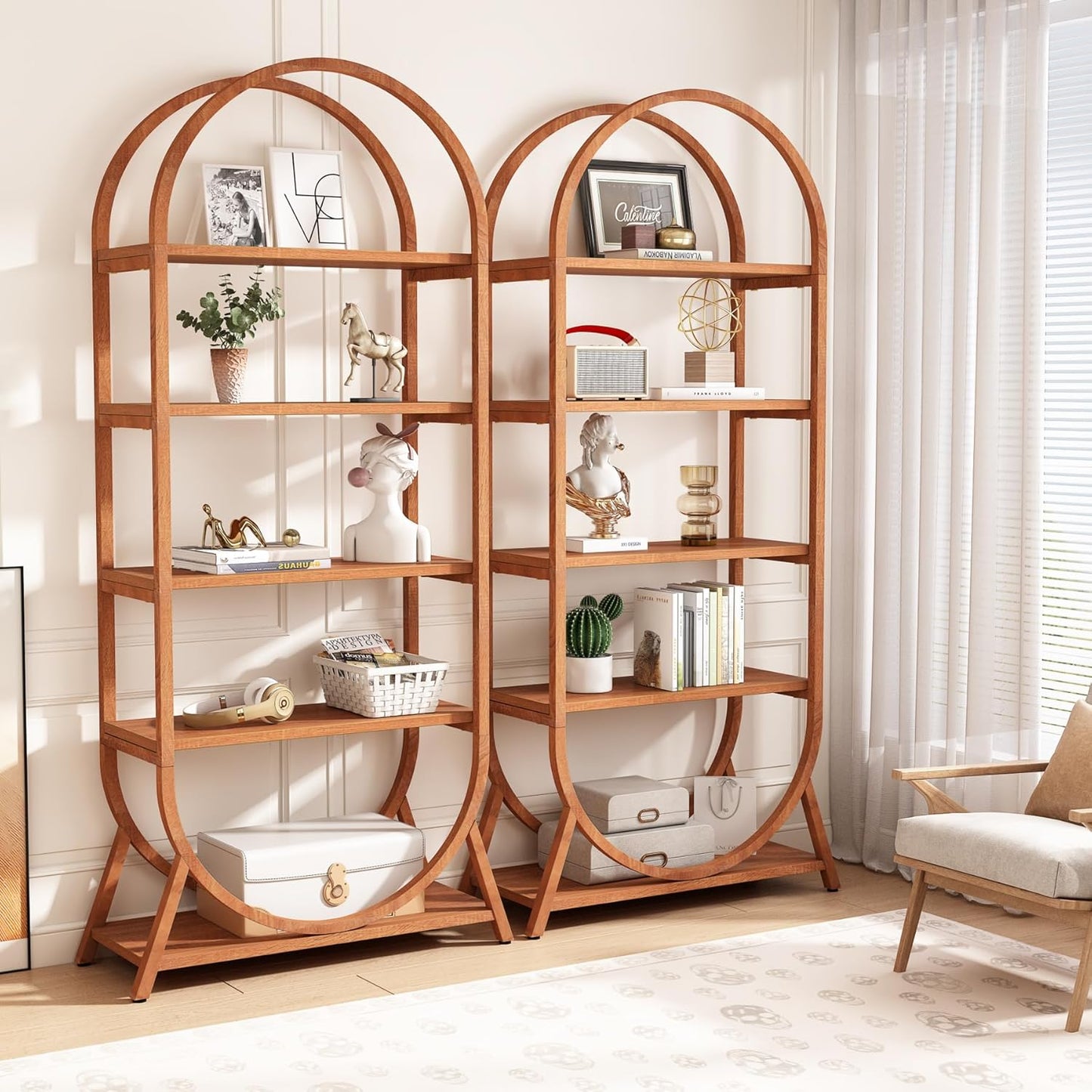 Tribesigns 5-Tier Open Bookshelf, 70.8" Tall Arched Bookcase, Modern Brown Storage Bookshelves, Freestanding Display Rack Shelving Unit for Office, Bedroom, Living Room, Easy Assembly