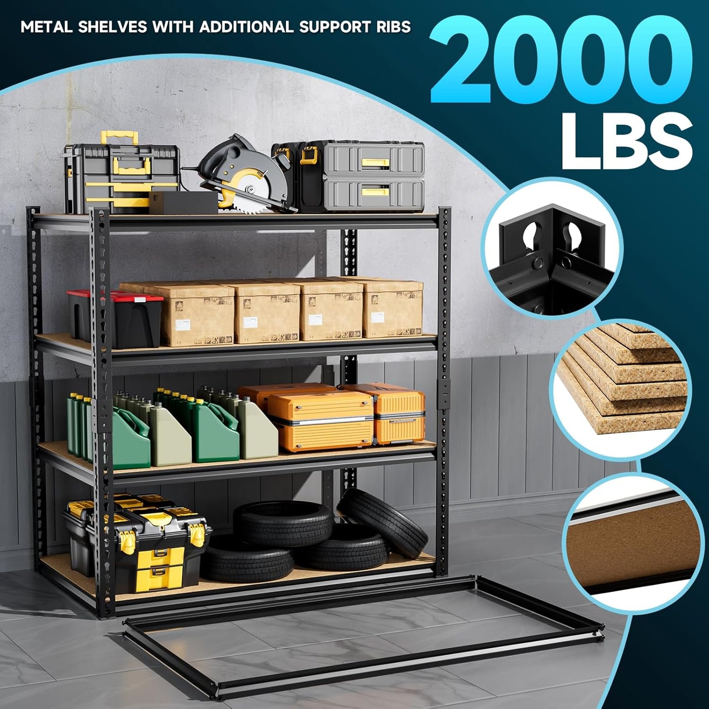 4-Tier 40" W x 20" D x 60" H Garage Shelving Storage Rack 2000LBS Metal Storage Shelves Units Basement Utility Shelf Adjustable Pantry Shelving