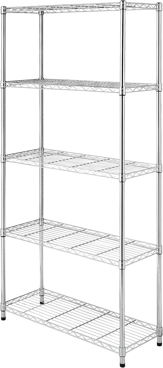 Whitmor 5 Tier Shelving Unit, Metal Storage Shelves, 400 lbs Capacity per Shelf, 2000 lbs Total, Adjustable Heavy Duty Shelf, Easy Assembly for Kitchen, Garage, Plant, 36"L x 14"W x 72"H, Chrome