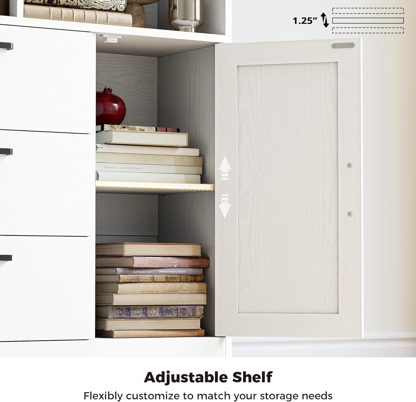 IRONCK Bookshelf with Drawers, 70.9 inch Tall Bookcase with Doors, Bookshelves and Bookcases with Storage, Bookshelf with 6 Open Cubes for Home Office, Living Room, Study, White
