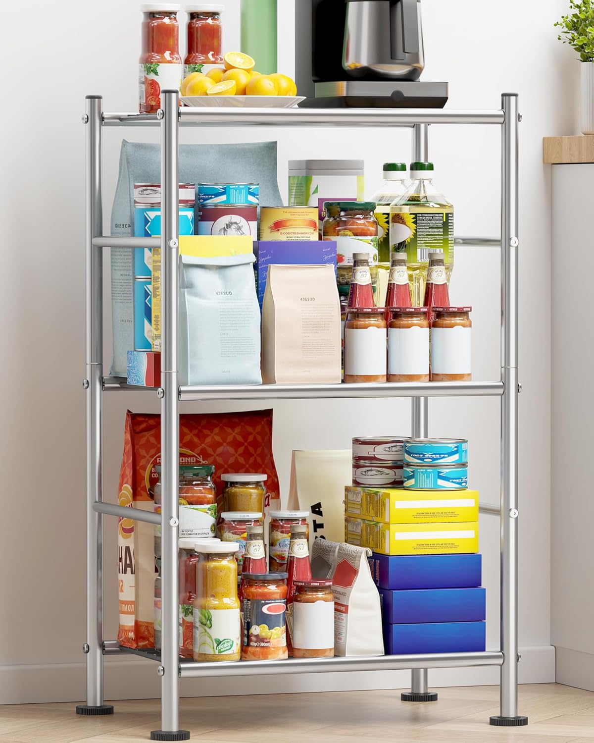 Storage Shelves - 3 Tier Shelf Organizer, Sturdy Metal Garage Shelving with Adjustable Leveling Feet, Space-Saving Shelves Organizer for Pantry, Laundry, Kitchen (18" x 12" x 30", Black)