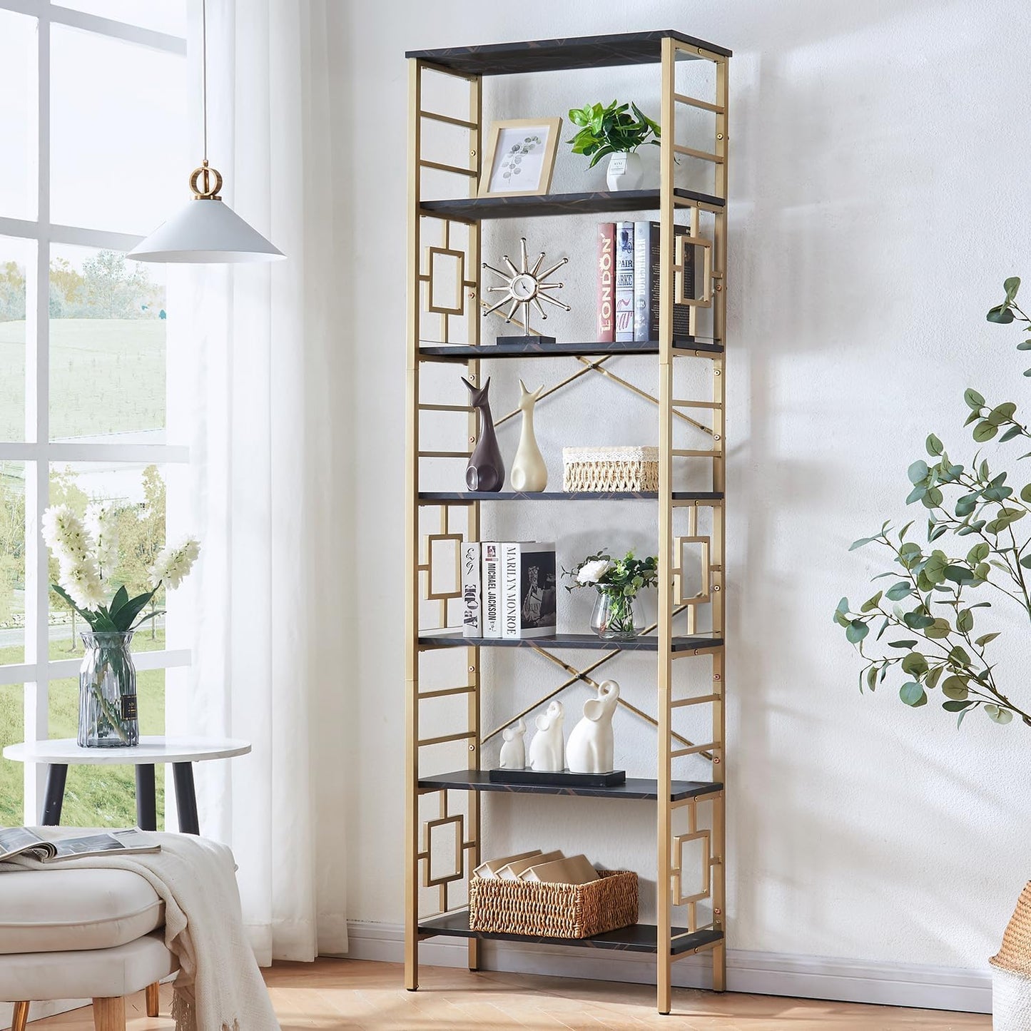 HOMISSUE Tall Bookshelf, 84 Inch Industrial Bookshelf with Metal Frame and Open Shelves, 7 Tier Metal Bookshelves and Bookcases, Rustic Tall Book Shelf for Office, Living Room and Bedroom, Brown