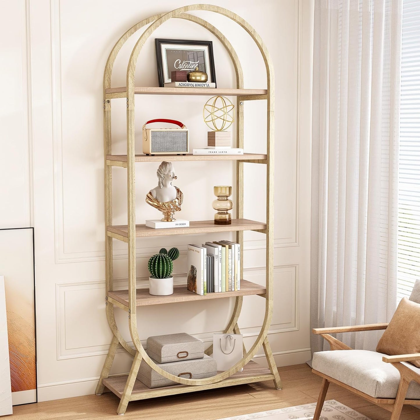 Tribesigns 5-Tier Open Bookshelf, 70.8" Tall Arched Bookcase, Modern Brown Storage Bookshelves, Freestanding Display Rack Shelving Unit for Office, Bedroom, Living Room, Easy Assembly